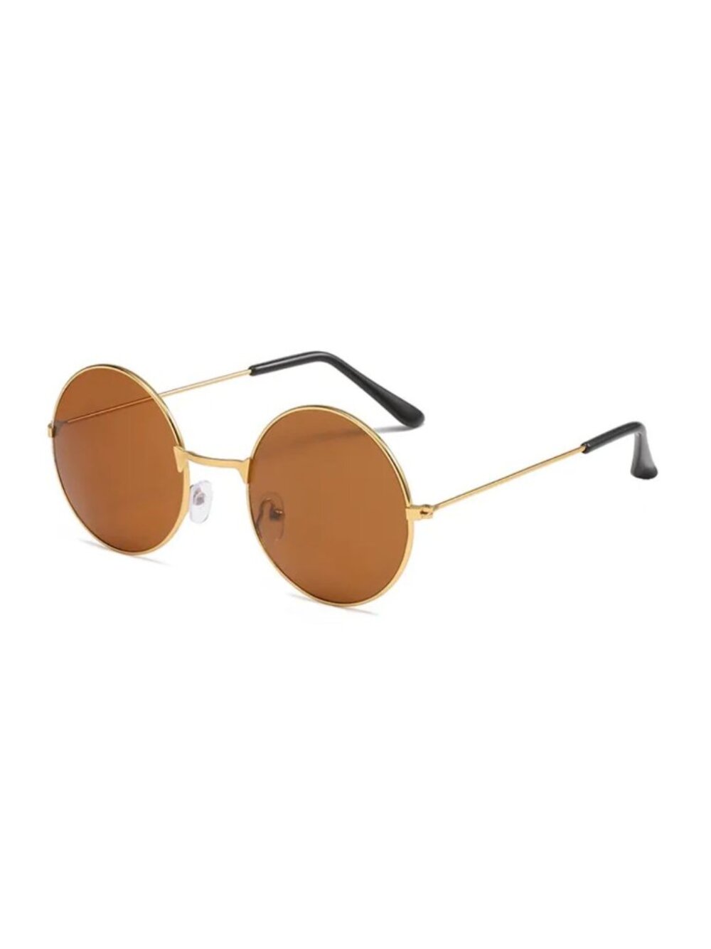 Retro Round Sunglasses With Gold Metal Frame & Dark Tea Lenses